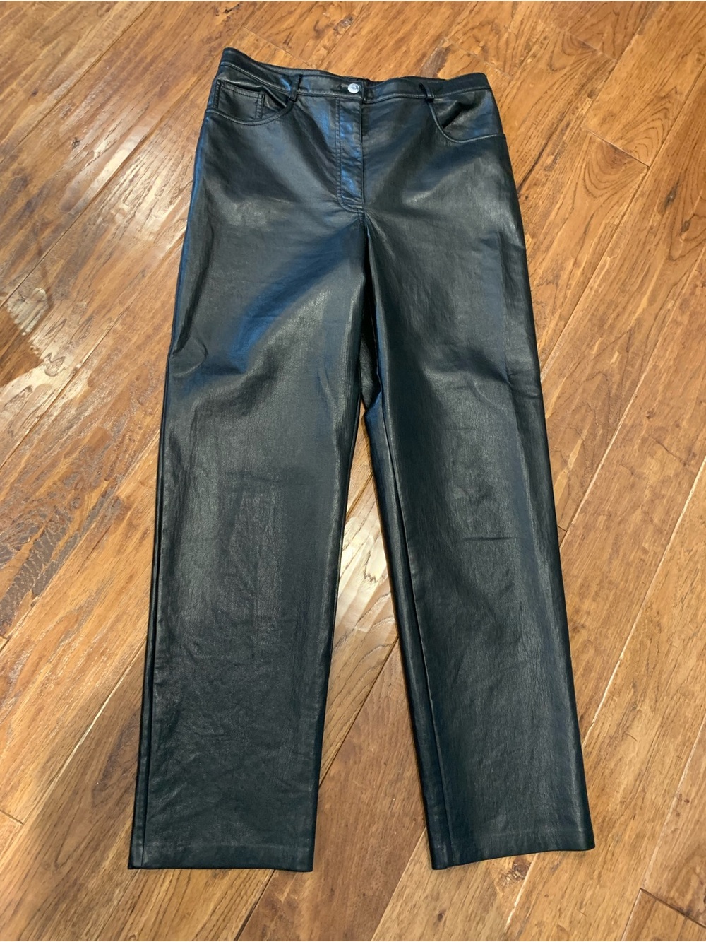 Women’s Black Faux Leather Straight-Leg Pants